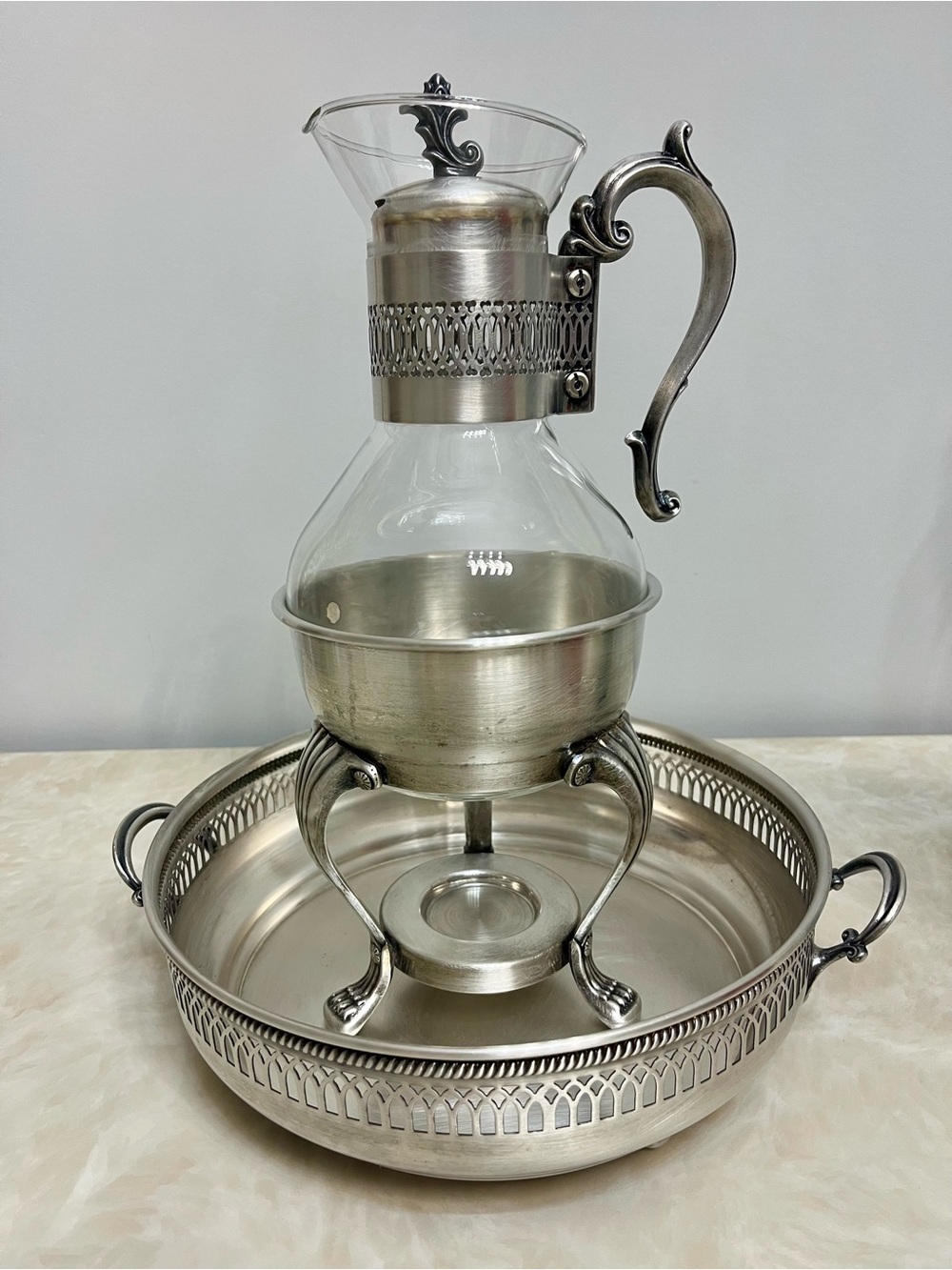 Vintage Silver Plate Carafe & Stand set (Corning & F B Rogers)